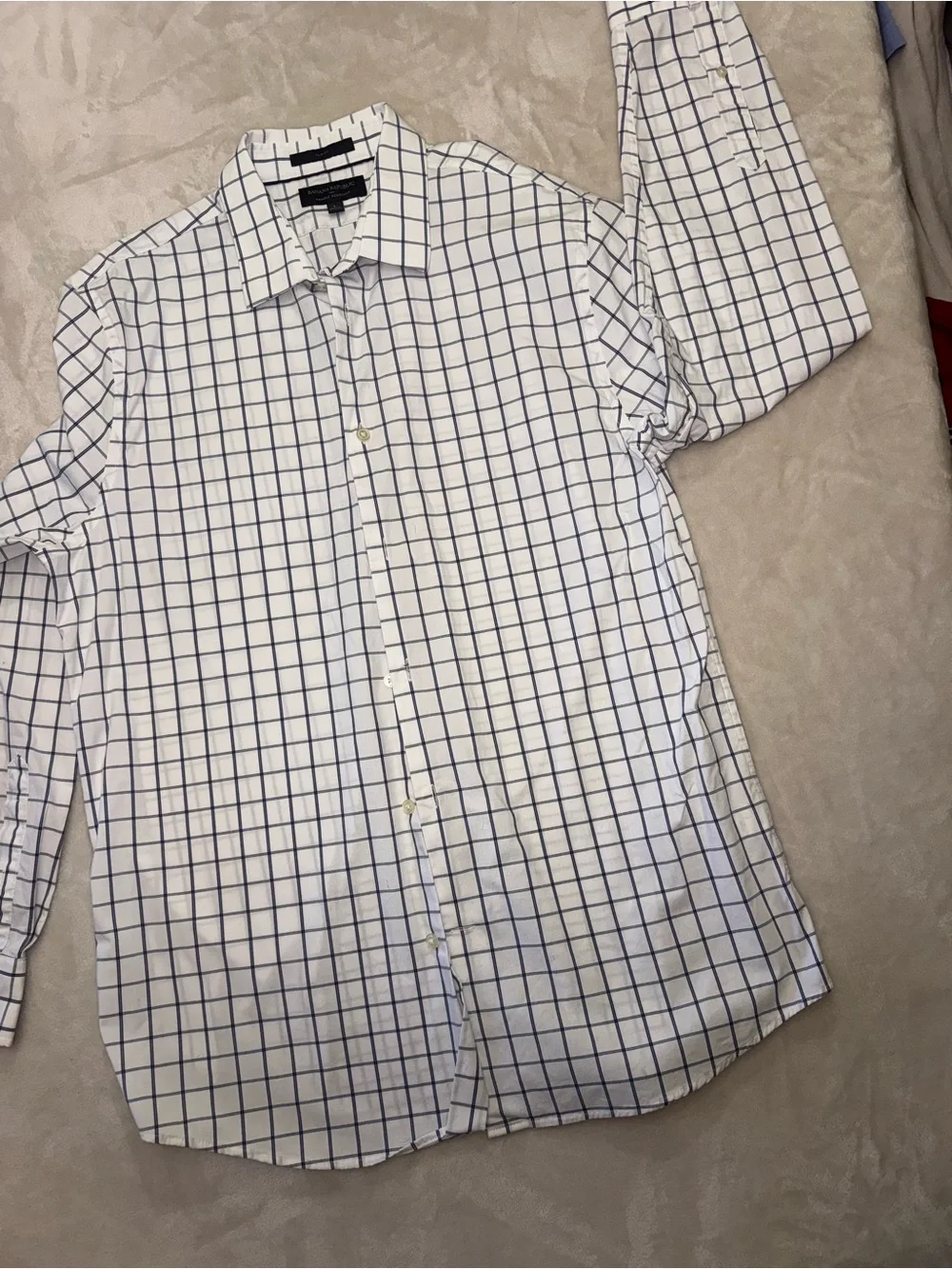 Banana Republic White Dress Shirt with Blue Windowpane Check